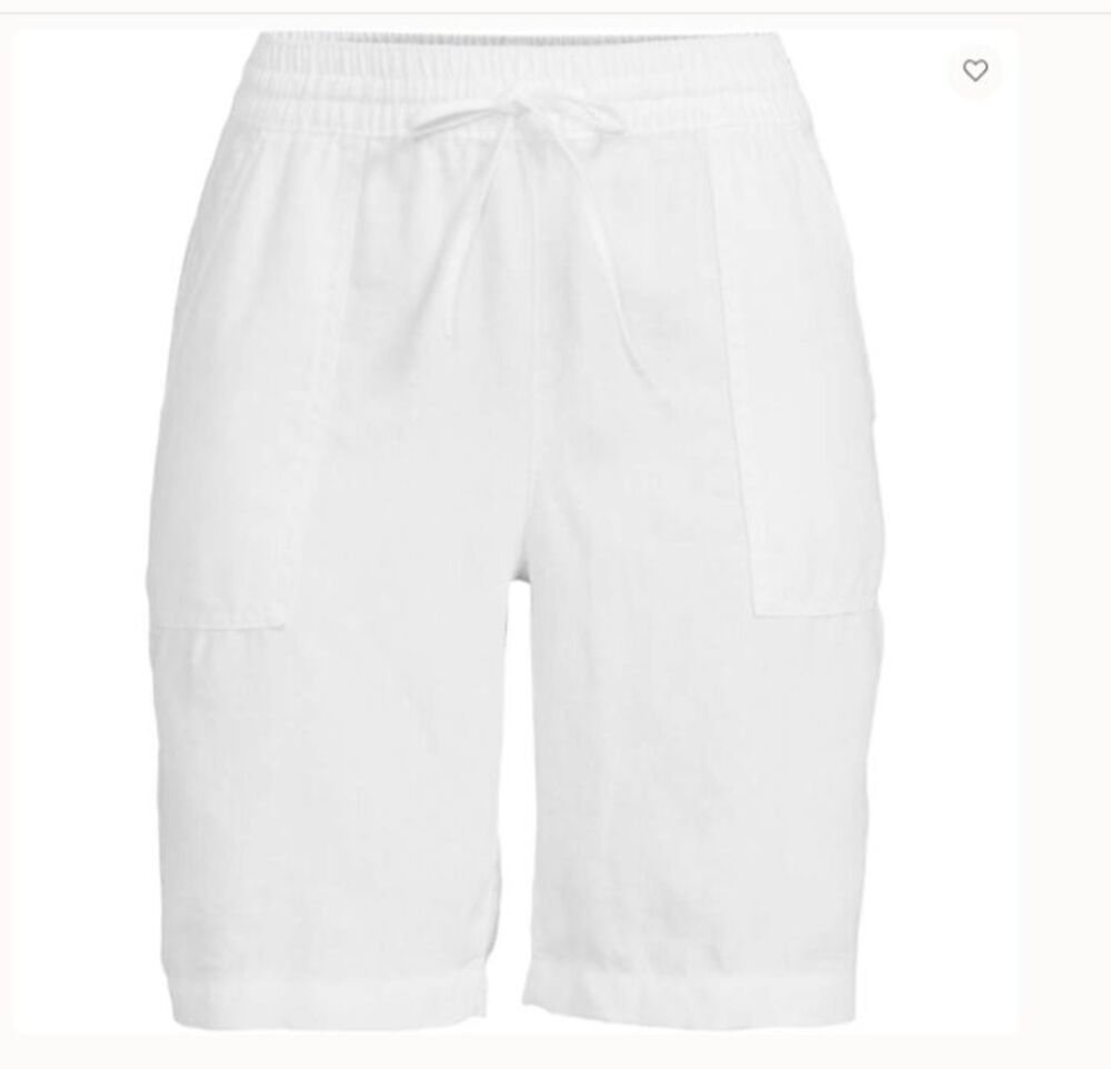 lands end linen shorts 22w 2x 22  High Rise Pull On Elastic Waist summer Bermuda